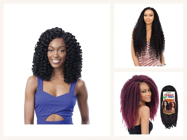 Hair: Freetress Braid Wand Curl Braid Crochet 2 crochet hair, Freetress Braid Boho Hippie braiding hair and Freetress Cuban Twist Double Strand Style 16" 350 twist hair